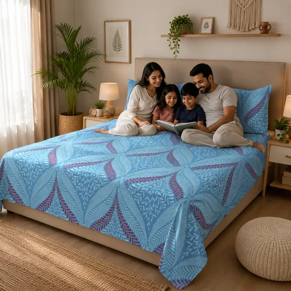 Blue_Cotton_&_Polyester_Geometric_Chevron_Bedsheet_With_Pillow_Cover_For_Bedroom