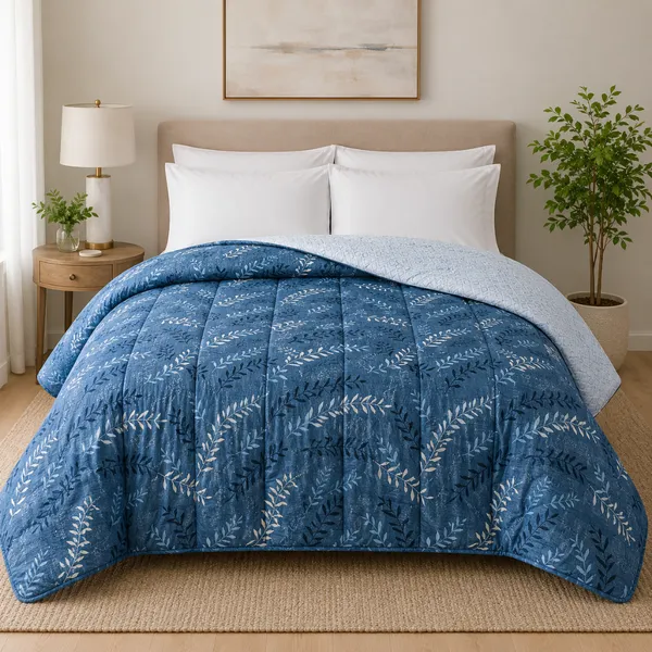 Blue_Microfiber_Botanical_Leaf_Print_Quilt_For_Bedroom