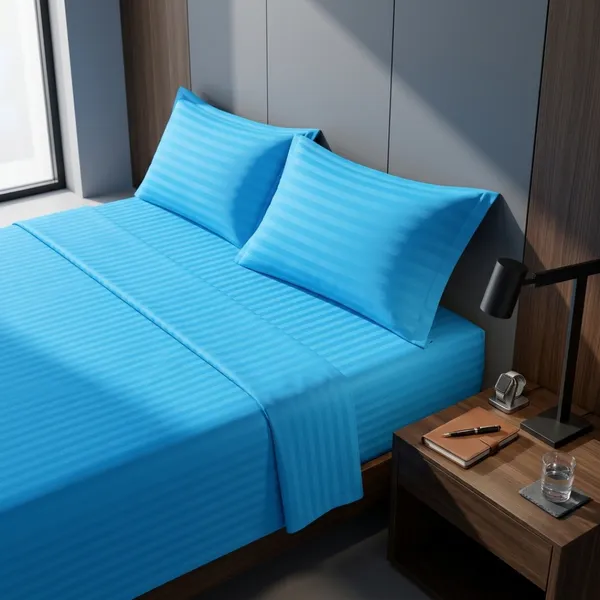 Sky_Blue_Cotton_Stripe_Bedsheet_With_Pillow_Cover_For_Bedroom