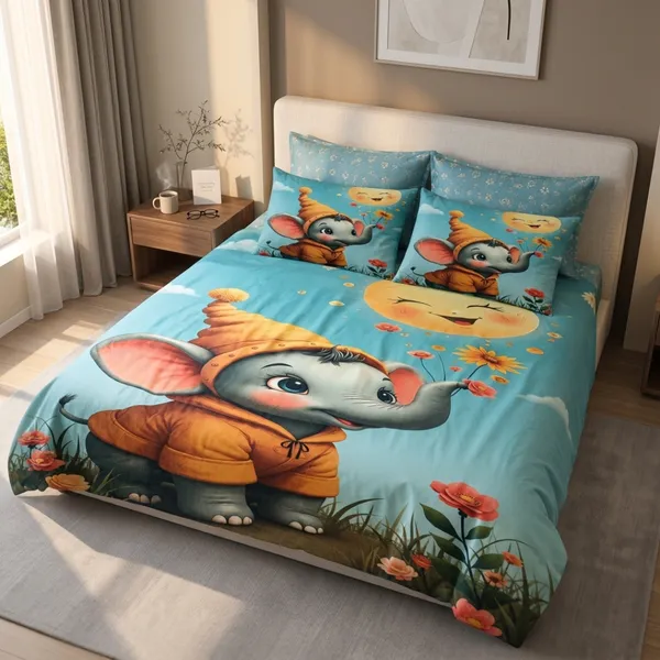 Turquoise_Blue_Glace_Cotton_Elephant_Print_With_Floral_Motifs_Bedsheet_With_Pillow_Cover_For_Bedroom