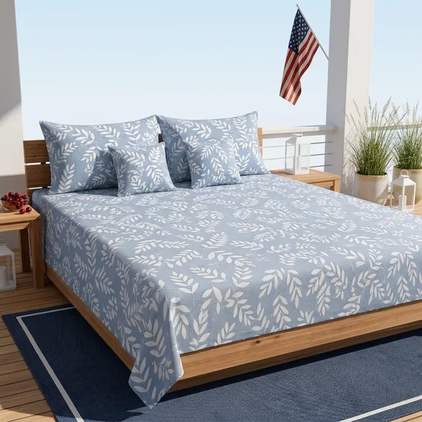 Blue_Premium_Cotton_Botanical_Leaf_Print_Bedsheet_With_Pillow_Cover_For_Bedroom