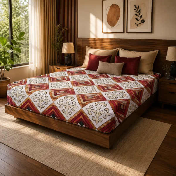 Multicolor_Cotton_&_Polyester_Geometric_Print_Bedsheet_With_Pillow_Cover_For_Bedroom