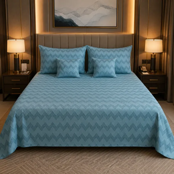 Blue_Premium_Cotton_Chevron_Bedsheet_With_Pillow_Cover_For_Bedroom