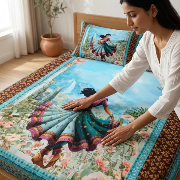 Multicolor_Glace_Cotton_Peacock_And_Floral_Print_Bedsheet_With_Pillow_Cover_For_Bedroom