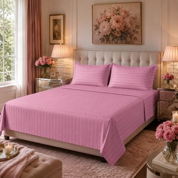 Pink_Cotton_Stripe_Bedsheet_With_Pillow_Cover_For_Bedroom