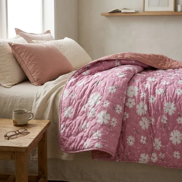 Pink_Microfiber_Floral_Print_Quilt_For_Bedroom
