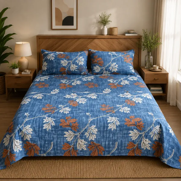 Blue_Cotton_&_Polyester_Floral_Bedsheet_With_Pillow_Cover_For_Bedroom