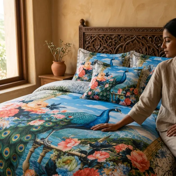 Blue_Glace_Cotton_Peacock_And_Floral_Print_Bedsheet_With_Pillow_Cover_For_Bedroom