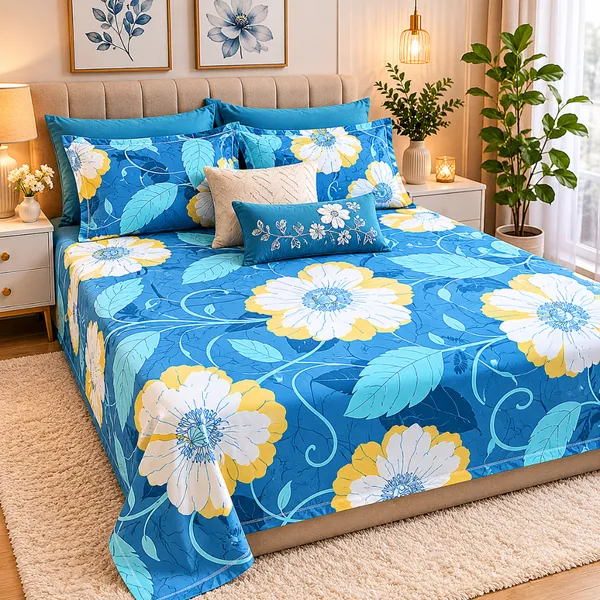 Blue_Glace_Cotton_Floral_Print_Bedsheet_With_Pillow_Cover_For_Bedroom