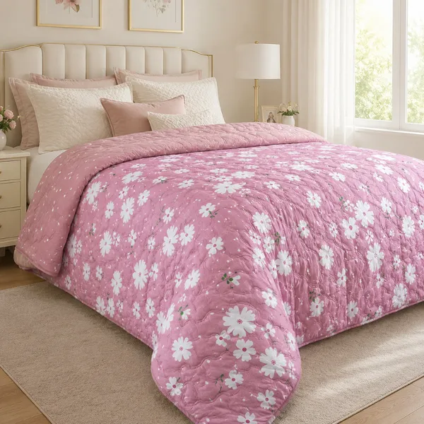 Pink_Microfiber_Floral_Print_Quilt_For_Bedroom