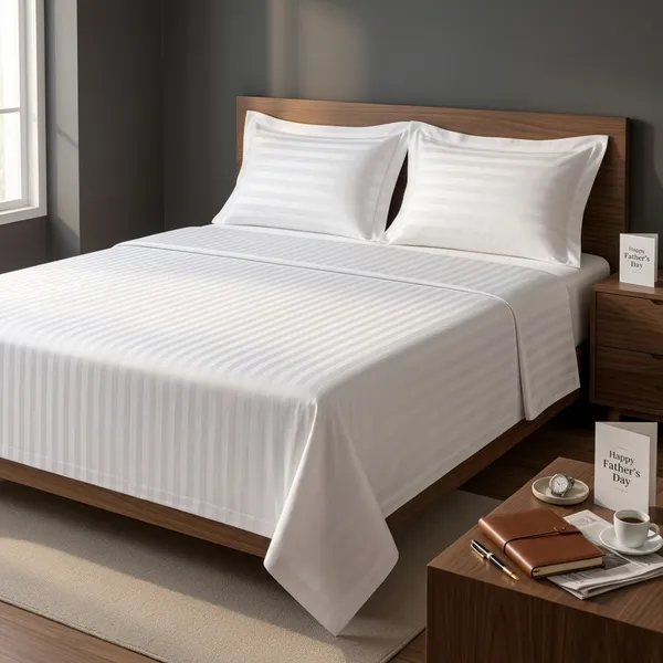 White_Cotton_Stripe_Bedsheet_With_Pillow_Cover_For_Bedroom