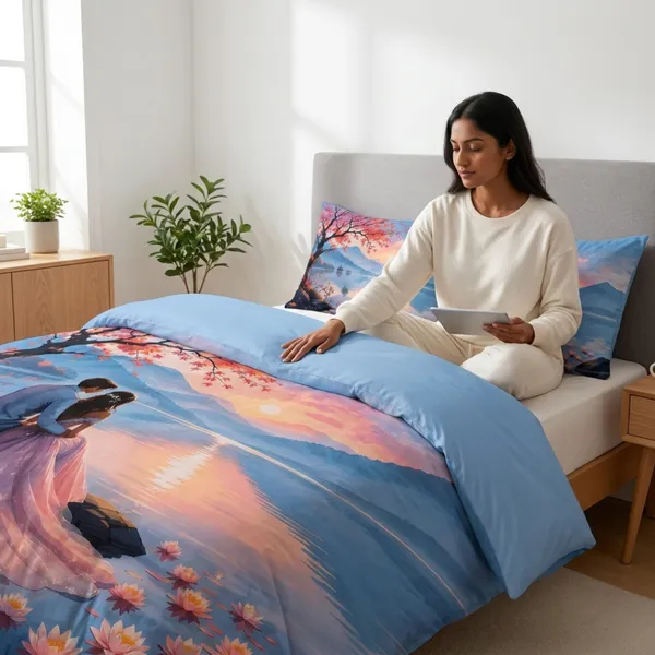 Multicolor_Glace_Cotton_Floral_Sunset_Print_Bedsheet_With_Pillow_Cover_For_Bedroom