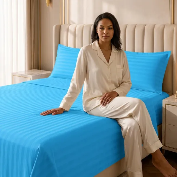 Sky_Blue_Cotton_Stripe_Bedsheet_With_Pillow_Cover_For_Bedroom