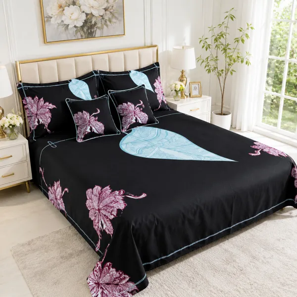 Black_Glace_Cotton_Floral_Embroidered_Bedsheet_With_Pillow_Cover_For_Bedroom