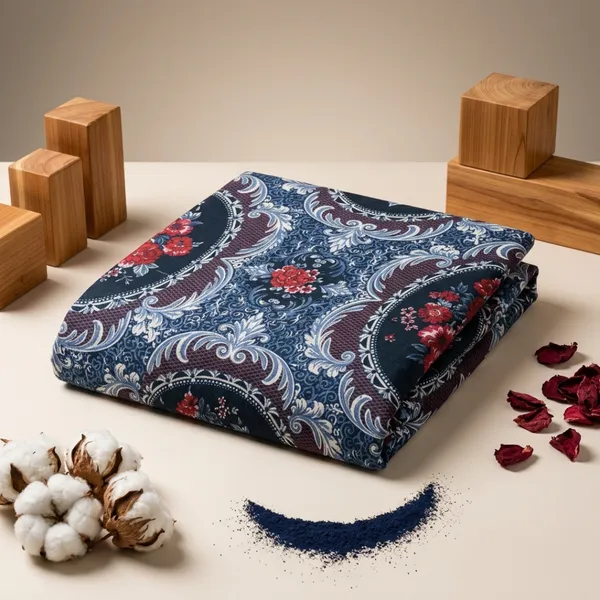 Navy_Blue_Cotton_&_Polyester_Floral_Paisley_Bedsheet_With_Pillow_Cover_For_Bedroom