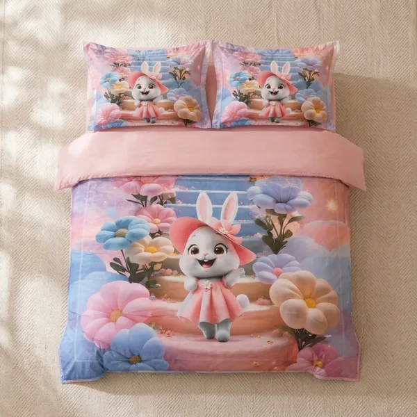 Pink_Glace_Cotton_Character_Print_With_Floral_Elements_Bedsheet_With_Pillow_Cover_For_Bedroom