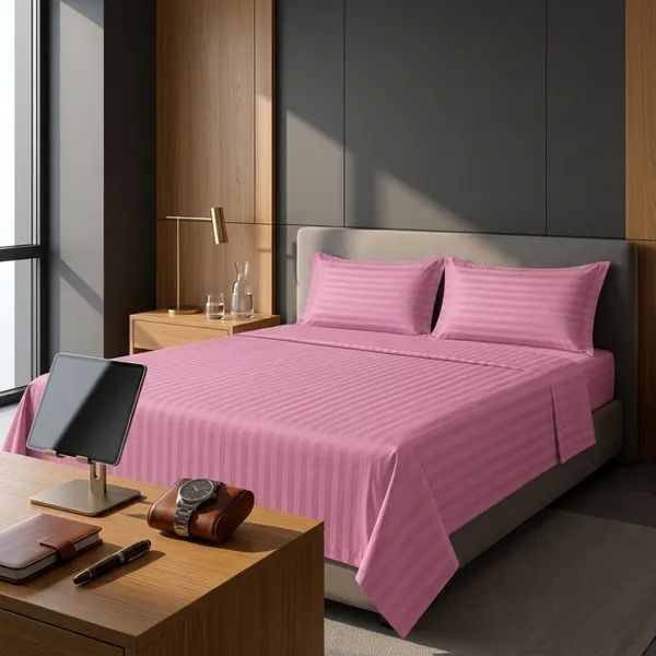 Pink_Cotton_Stripe_Bedsheet_With_Pillow_Cover_For_Bedroom