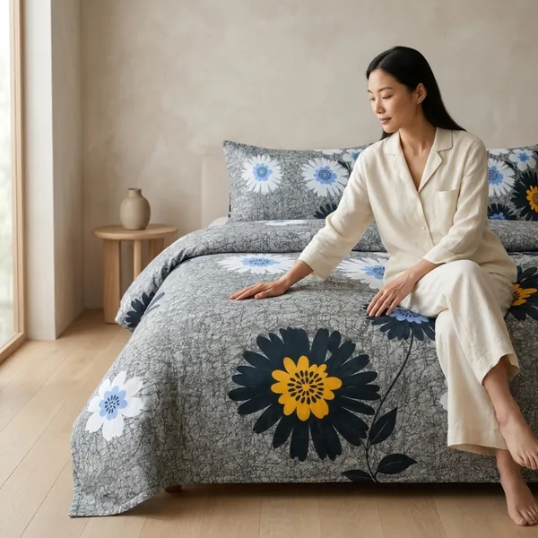 Grey_Cotton_&_Polyester_Floral_Print_Bedsheet_With_Pillow_Cover_For_Bedroom