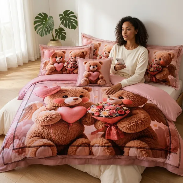 Pink_Glace_Cotton_Teddy_Bear_Print_Bedsheet_With_Pillow_Cover_For_Bedroom