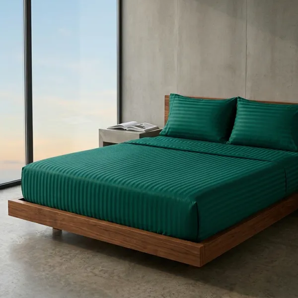 Emerald_Green_Cotton_Stripe_Bedsheet_With_Pillow_Cover_For_Bedroom