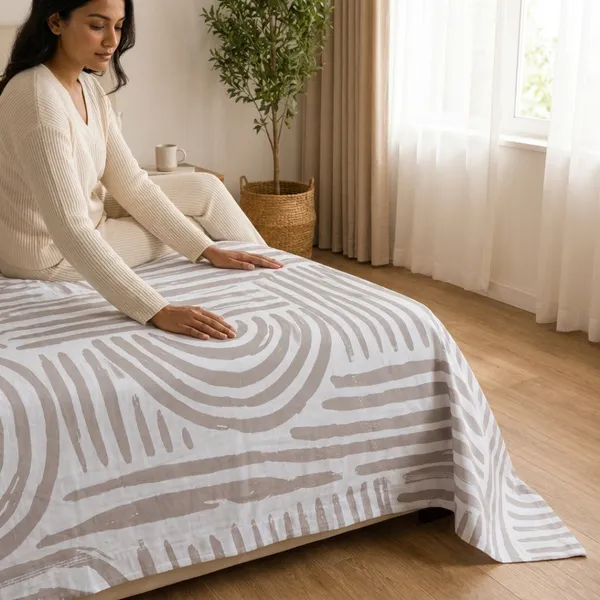 Grey_&_White_Cotton_&_Polyester_Geometric_Striped_Bedsheet_With_Pillow_Cover_For_Bedroom