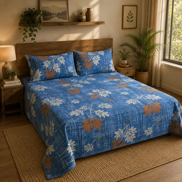 Blue_Cotton_&_Polyester_Floral_Bedsheet_With_Pillow_Cover_For_Bedroom