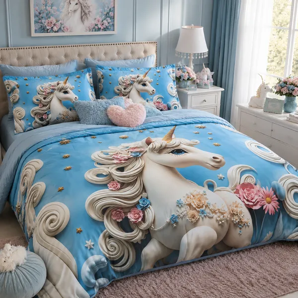 Blue_Glace_Cotton_Unicorn_Print_Bedsheet_With_Pillow_Cover_For_Bedroom