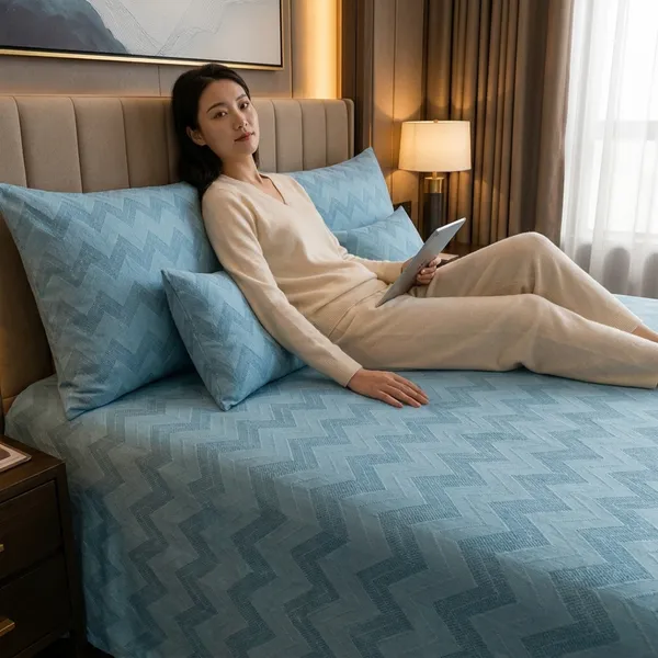 Blue_Premium_Cotton_Chevron_Bedsheet_With_Pillow_Cover_For_Bedroom