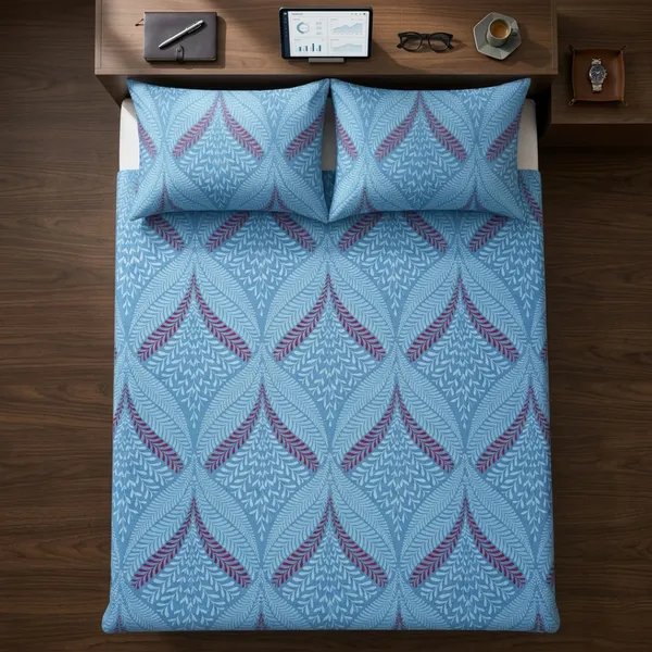 Blue_Cotton_&_Polyester_Geometric_Chevron_Bedsheet_With_Pillow_Cover_For_Bedroom