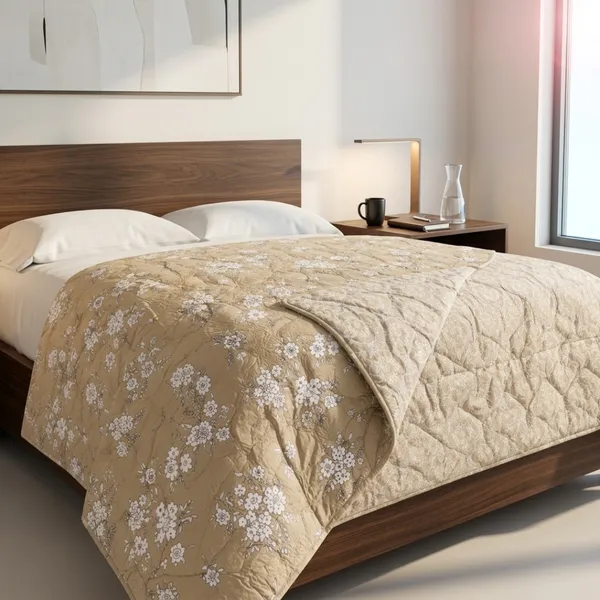 Beige_Microfiber_Floral_Print_Quilt_For_Bedroom