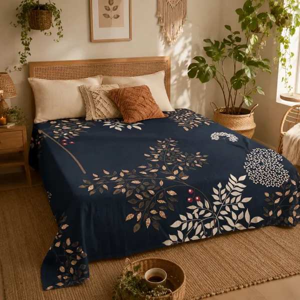 Navy_Blue_Cotton_&_Polyester_Floral_Print_Bedsheet_With_Pillow_Cover_For_Bedroom