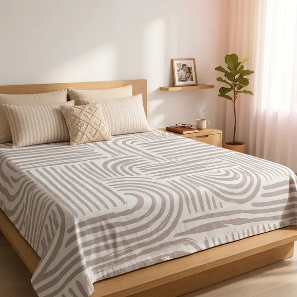 Grey_&_White_Cotton_&_Polyester_Geometric_Striped_Bedsheet_With_Pillow_Cover_For_Bedroom