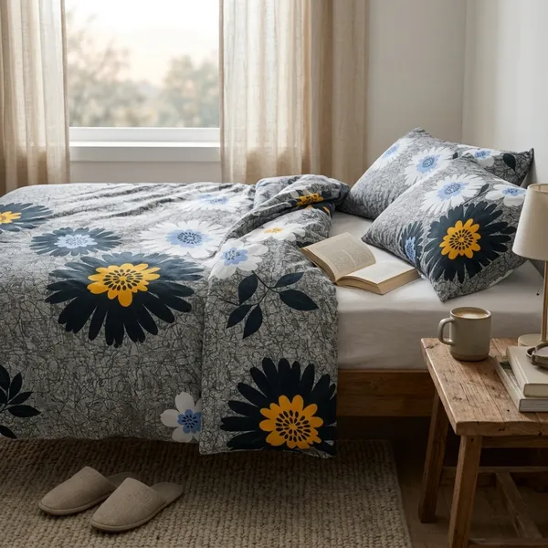 Grey_Cotton_&_Polyester_Floral_Print_Bedsheet_With_Pillow_Cover_For_Bedroom