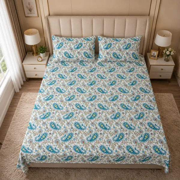 Multicolor_Cotton_&_Polyester_Floral_Print_Bedsheet_With_Pillow_Cover_For_Bedroom