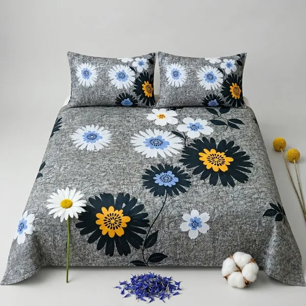 Grey_Cotton_&_Polyester_Floral_Print_Bedsheet_With_Pillow_Cover_For_Bedroom