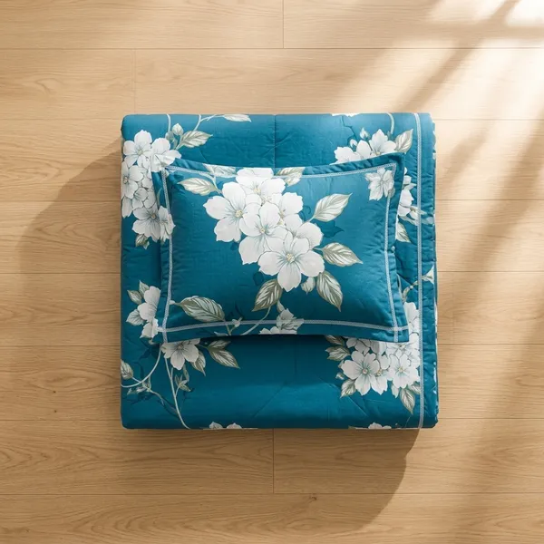 Teal_Blue_Cotton_&_Polyester_Floral_Print_Bedsheet_With_Pillow_Cover_For_Bedroom