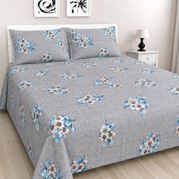 Grey_Cotton_&_Polyester_Floral_Print_Bedsheet_With_Pillow_Cover_For_Bedroom