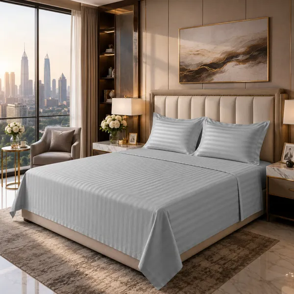 Grey_Cotton_Stripe_Bedsheet_With_Pillow_Cover_For_Bedroom