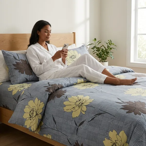 Grey_Cotton_&_Polyester_Floral_Print_Bedsheet_With_Pillow_Cover_For_Bedroom