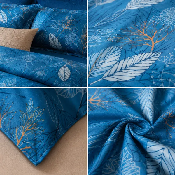 Blue_Cotton_&_Polyester_Leaf_Print_Bedsheet_With_Pillow_Cover_For_Bedroom