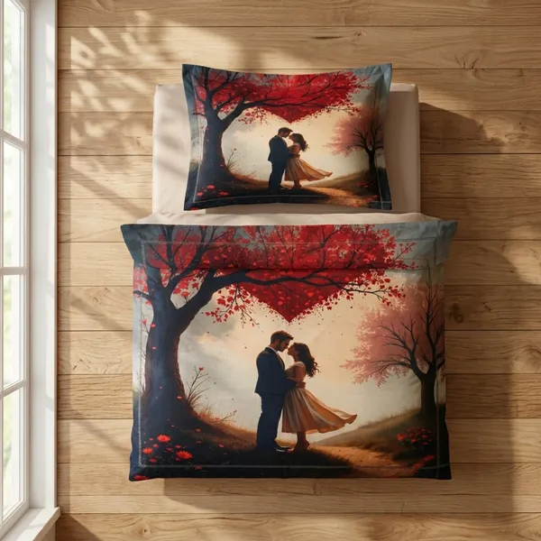 Multicolor_Glace_Cotton_Romantic_Couple_Silhouette_With_Autumn_Tree_Bedsheet_With_Pillow_Cover_For_Bedroom