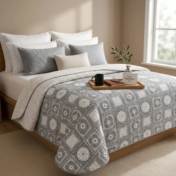 Grey_Microfiber_Medallion_Print_With_Geometric_Patterns_Quilt_For_Bedroom