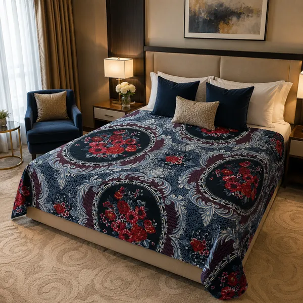 Navy_Blue_Cotton_&_Polyester_Floral_Paisley_Bedsheet_With_Pillow_Cover_For_Bedroom