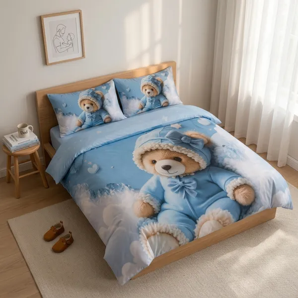 Blue_Glace_Cotton_Teddy_Bear_Print_Bedsheet_With_Pillow_Cover_For_Bedroom