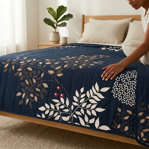 Navy_Blue_Cotton_&_Polyester_Floral_Print_Bedsheet_With_Pillow_Cover_For_Bedroom