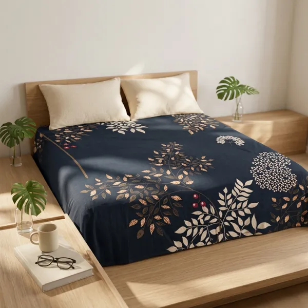 Navy_Blue_Cotton_&_Polyester_Floral_Print_Bedsheet_With_Pillow_Cover_For_Bedroom