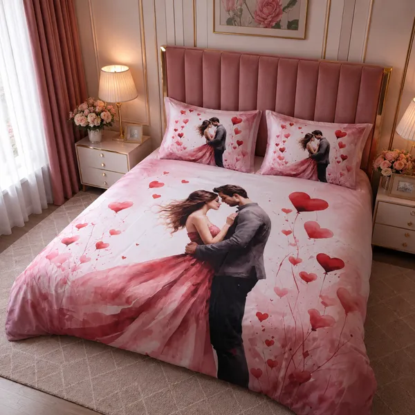 Pink_Glace_Cotton_Romantic_Couple_With_Heart-Shaped_Balloons_Print_Bedsheet_With_Pillow_Cover_For_Bedroom