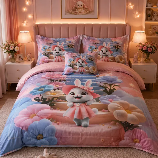 Pink_Glace_Cotton_Character_Print_With_Floral_Elements_Bedsheet_With_Pillow_Cover_For_Bedroom