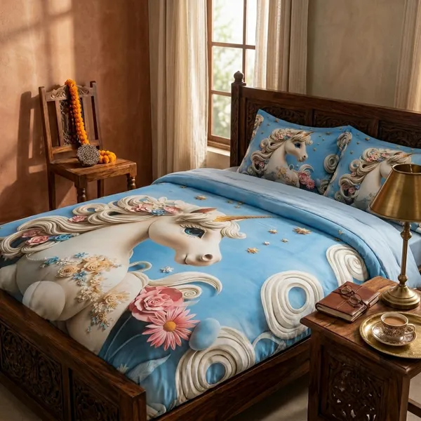 Blue_Glace_Cotton_Unicorn_Print_Bedsheet_With_Pillow_Cover_For_Bedroom