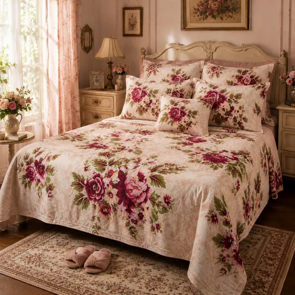Beige_Glace_Cotton_Floral_Bedsheet_With_Pillow_Cover_For_Bedroom